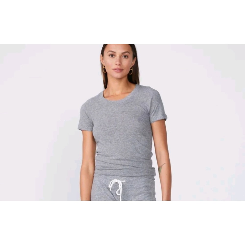 Monrow Womens Heather Grey Tri-Blend Short Sleeve Crew Neck Tee Size L NEW
